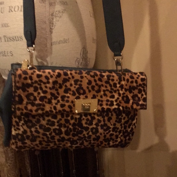 ANTONIO MELANI Handbags - ANTONIO MELANI HANDBAG / SHOULDER BAG LEOPARD PRINT  ONE SIDE, TEAL BLUE NWOT
